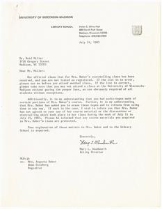 Letter, 1983, Mary L. Woodworth to Reid Miller