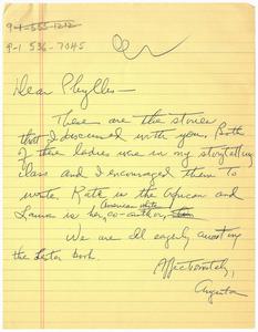 Letter, 1987, Augusta Baker to Phyllis J. Fogelman