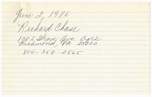 Contact Card, 1986, Richard Chase