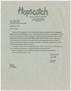 Letter, 1987, Faith Nance to Augusta Baker