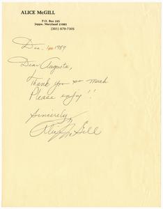 Letter, 1987, Alice McGill to Augusta Baker