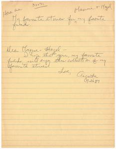 Letter, 1987, Augusta Baker to Maxine and Hazel