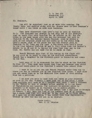 Letter, 1948 Apr. 9, (Summerton, S.C.), Joseph A. De Laine, Sr., to [Harold R.] Boulware, [Columbia, S.C.]