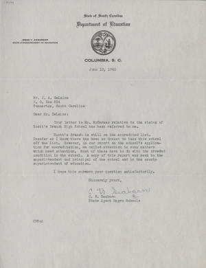 Letter, 1949 July 9, (Summerton, S.C.), Parents' Committee on Action, to Clarendon County Board of Education, (Clarendon County, S.C.)