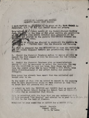 Letter, ca.1949 June 10, (Summerton, S.C.), [Parents'] Committee on Action, to parents and pupils of Scott's Branch School, (Summerton, S.C.)
