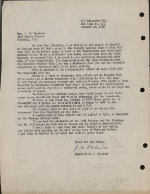 Letter, 1956 Jan. 13, (New York, N.Y.), Joseph A. De Laine, Sr., to Mrs. A.W. Simpkins, (Columbia, S.C.)