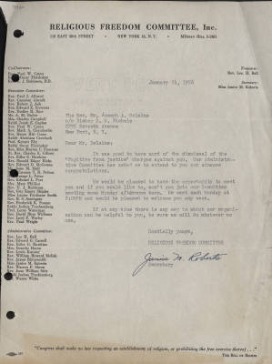 Letter, 1956 Jan. 24, (New York, N.Y.), Janice M. Roberts, to Joseph A. De Laine, Sr., (New York, N.Y.)