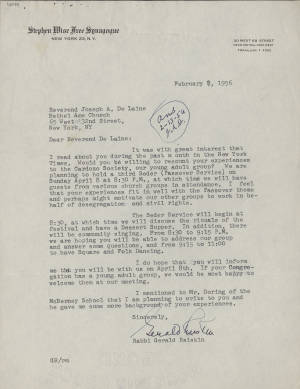 Letter, 1956 Feb. 7, (New York, N.Y.), Gerald Raiskin, to Joseph A. De Laine, Sr., (New York, N.Y.)