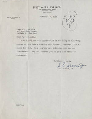 Letter, 1956 Oct. 17, (Gary, I.N.), S.S. Morris, Jr., to Joseph A. De Laine, Sr., (Buffalo, N.Y.)