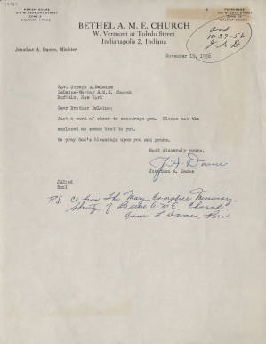 Letter, 1956 Nov. 12, (Indianapolis, I.N.), Jonathan A. Dames, to Joseph A. De Laine, Sr., (Buffalo, N.Y.)
