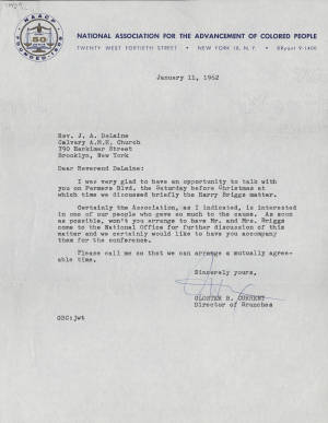 Letter, 1962 Jan. 11, (New York, N.Y.), Gloster B. Current, to Joseph A. De Laine, Sr., (Brooklyn, N.Y.)
