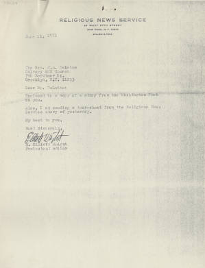 Letter, 1971 June 11, (New York, N.Y.), H. Elliot Wright, to Joseph A. De Laine, Sr., (Brooklyn, N.Y.)
