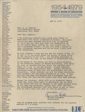 Letter, 1979 May 8, (New York, N.Y.), Louise Frillmann, to Mrs. [Mattie] De Laine, (Charlotte, N.C.)