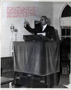 Photograph, 1952 Mar. 30, (Lake City, S.C.), Joseph A. De Laine, Sr. speaking at St. James A.M.E. Church