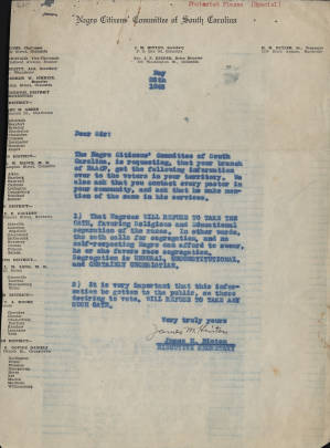 Letter, 1948 May 28, (Columbia, S.C.), James M. Hinton, to Sir