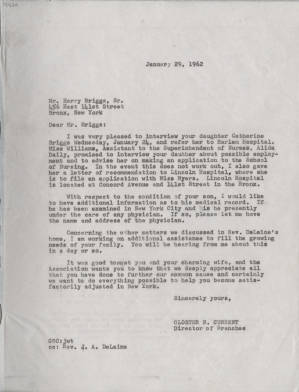 Letter, 1962 Jan. 29, (New York, N.Y.), Gloster B. Current, to Harry Briggs, Sr., (Bronx, New York)