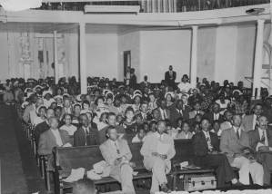 Photograph, [1951], (Summerton, S.C.), of meeting at Liberty Hill A.M.E. Church