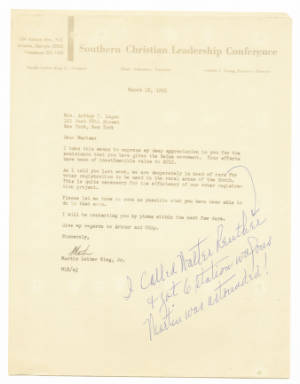 Letter, 1965, Martin Luther King, Jr. to Marian Bruce Logan