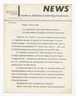 News Release, 1969, Dr. Ralph David Abernathy