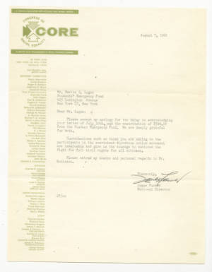 Letter, 1961, James Farmer to Marian Bruce Logan