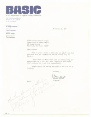 Letter, 1977, Bayard Rustin to Marian Bruce Logan