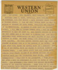 Telegram, 1954 May 17, Cassie Connor to the Honorable James R. Coker