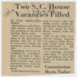 Newspaper clipping from The State, Two S.C. House Vacancies Filled, October 14, 1969