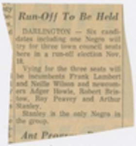 Newspaper clipping titled, Run-Off To Be Held