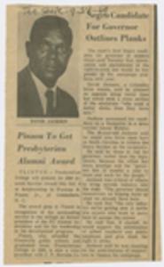 Newspaper clipping from The State, Negro Candidate For Governor Outlines Planks, September 24, 1969