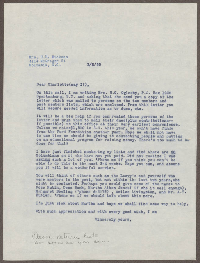 South Carolina Council on Human Relations, Box 1, Folder 30, Administrative, General, 2 March 1955-15 March 1955