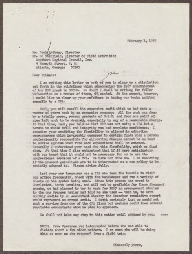 South Carolina Council on Human Relations, Box 5, Folder 242b, Administrative, General, 1 February 1967 - 15 February 1967