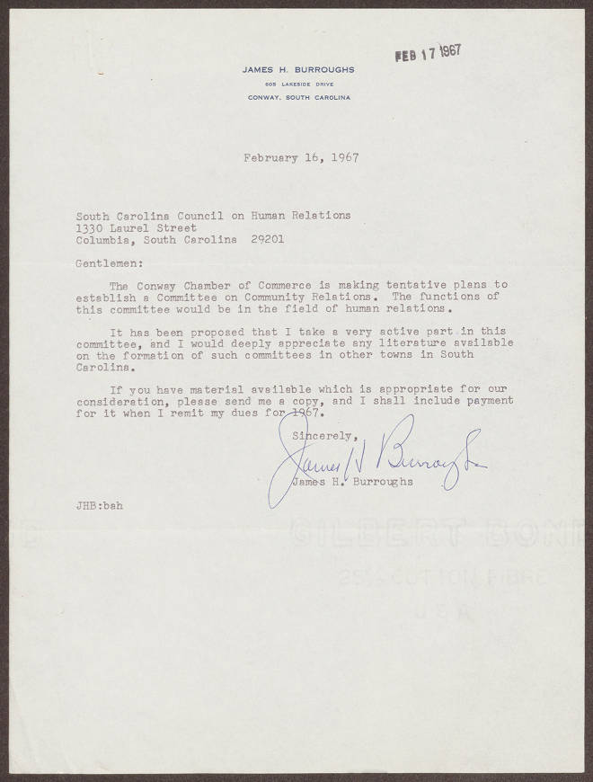 South Carolina Council on Human Relations, Box 5, Folder 243, Administrative, General, 16 February 1967 - 28 February 1967, February 1967