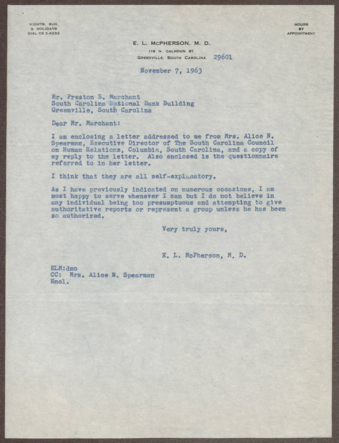 South Carolina Council on Human Relations, Box 4, Folder 177, Administrative, General, 7 November 1963 - 30 November 1963