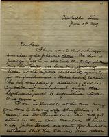 D.W. Peabody in Nashville, TN to General John Eaton in Washington, D.C.