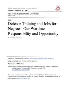 Defense training and jobs for Negroes: Our Wartime Responsibility and Opportunity