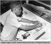 Employee Pasting a Sports Page of the Newspaper